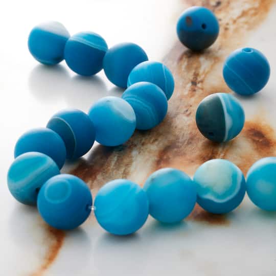 Blue Stripe Matte Agate Round Beads, 10mm by Bead Landing™